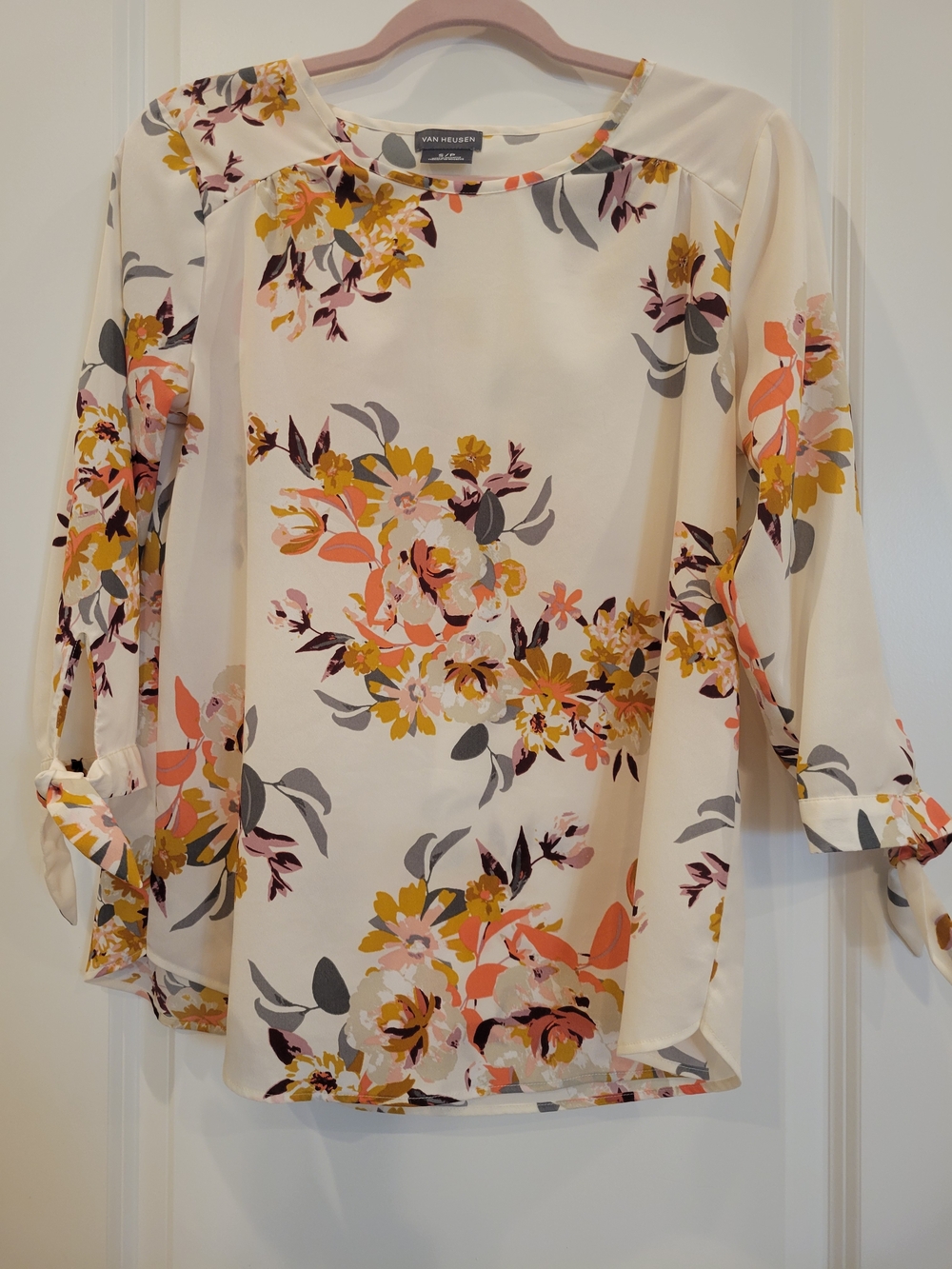 Van Heusen Cream Floral Tie-Sleeve Blouse